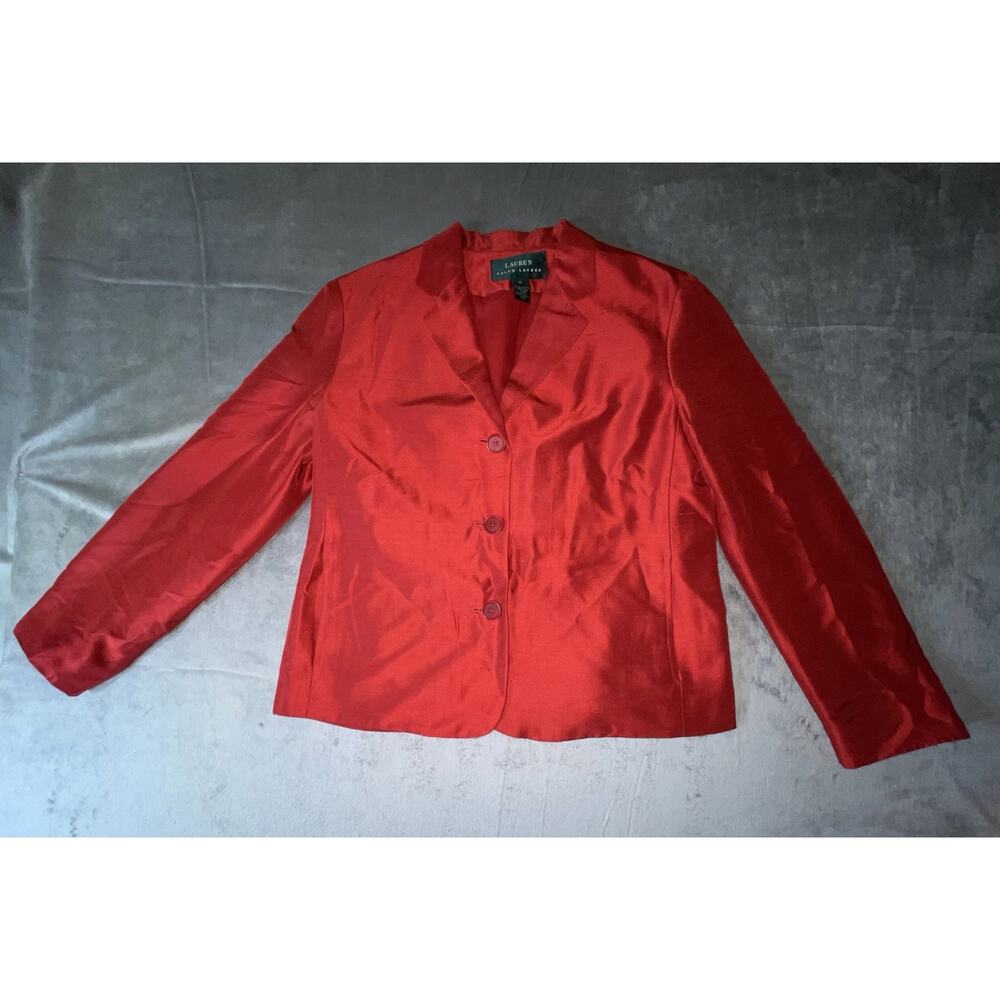 Lauren Ralph Lauren Silk Blazer & Pant Set‎ Women’s Size 6 Red 3 Button